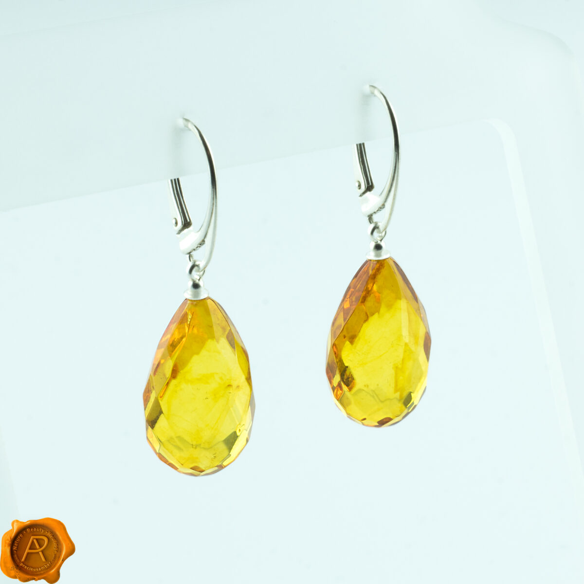 Faceted Amber Teardrop Earrings - Image 4
