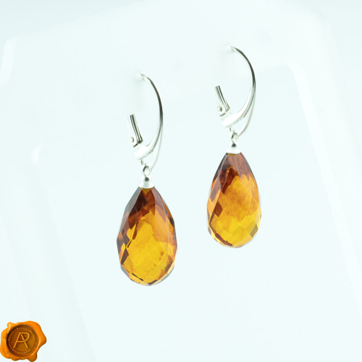 Faceted Amber Teardrop Earrings - Image 1