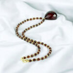 Luxurious Large Black Cherry Baltic Amber Teardrop Pendant Gold Necklace for Women, Red Chunky Gemstone Faceted Drop Jewelry Gift