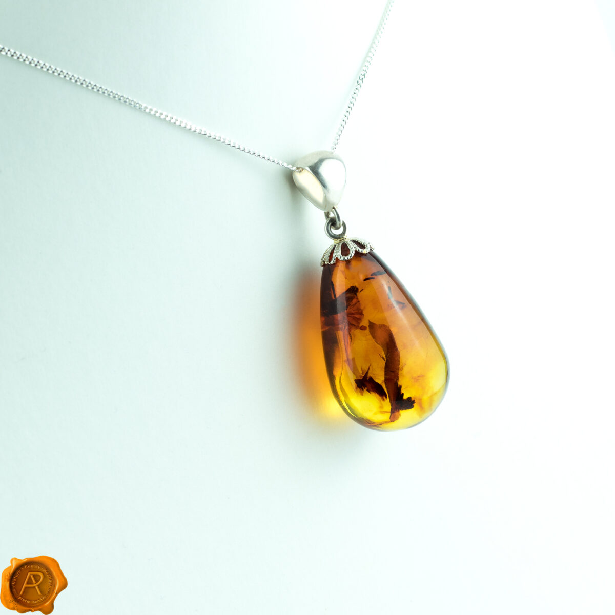 Large-Baltic-Amber-Teardrop-Bead-Silver-Long-Gemstone-Pendant-Necklace-Women-Dublin Large Cognac Amber Teardrop - Image 3