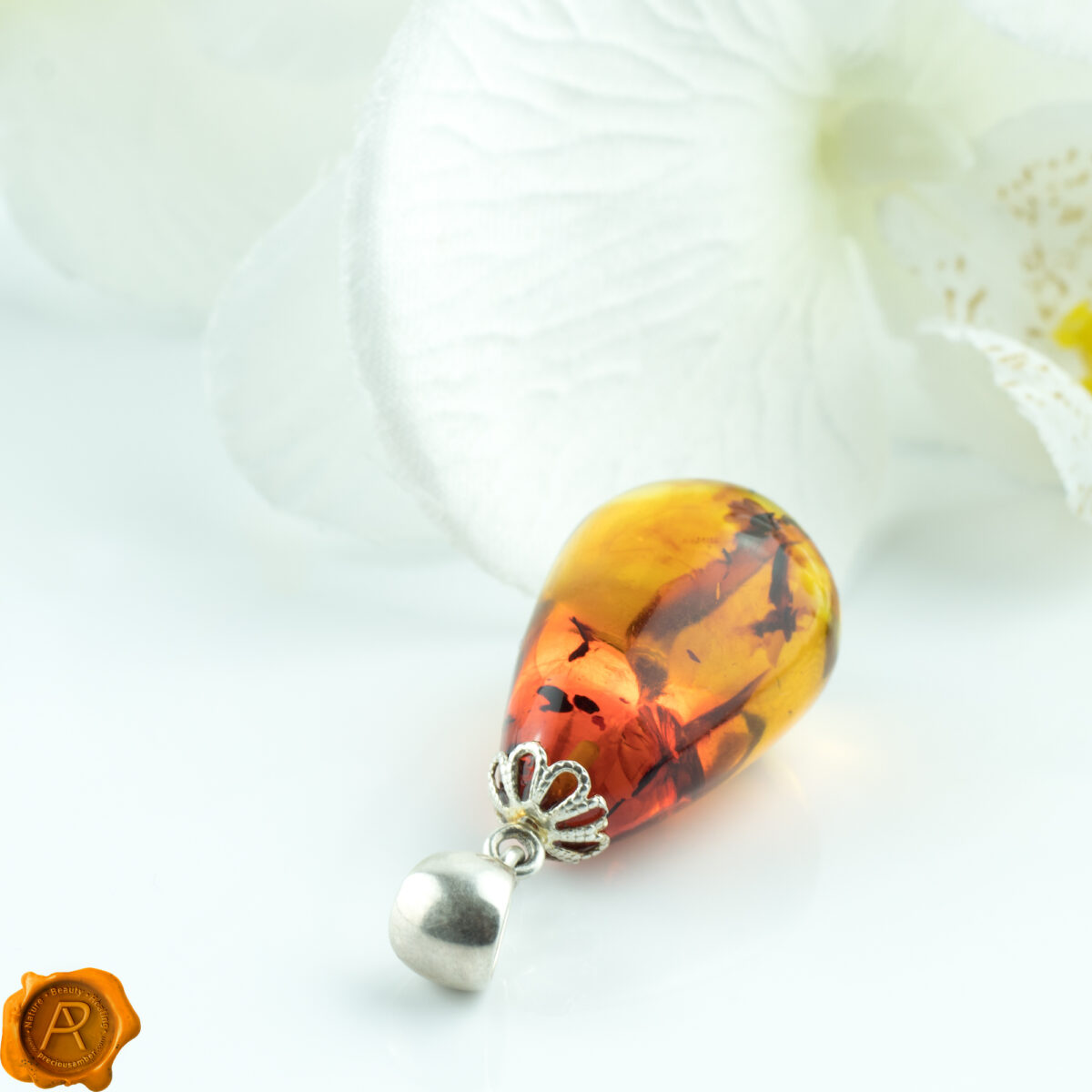 Large-Baltic-Amber-Teardrop-Bead-Silver-Long-Pendant-Necklace-Women-Dublin Large Cognac Amber Teardrop - Image 1