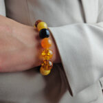 Large Multicolor Natural Baltic Amber Round Ball Beads Elastic Bracelet for Men Women