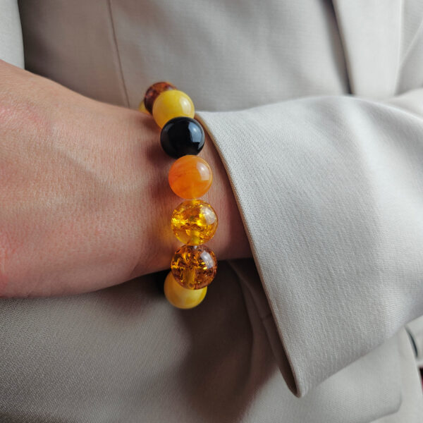 Large Multicolor Natural Baltic Amber Round Ball Beads Elastic Bracelet for Men Women