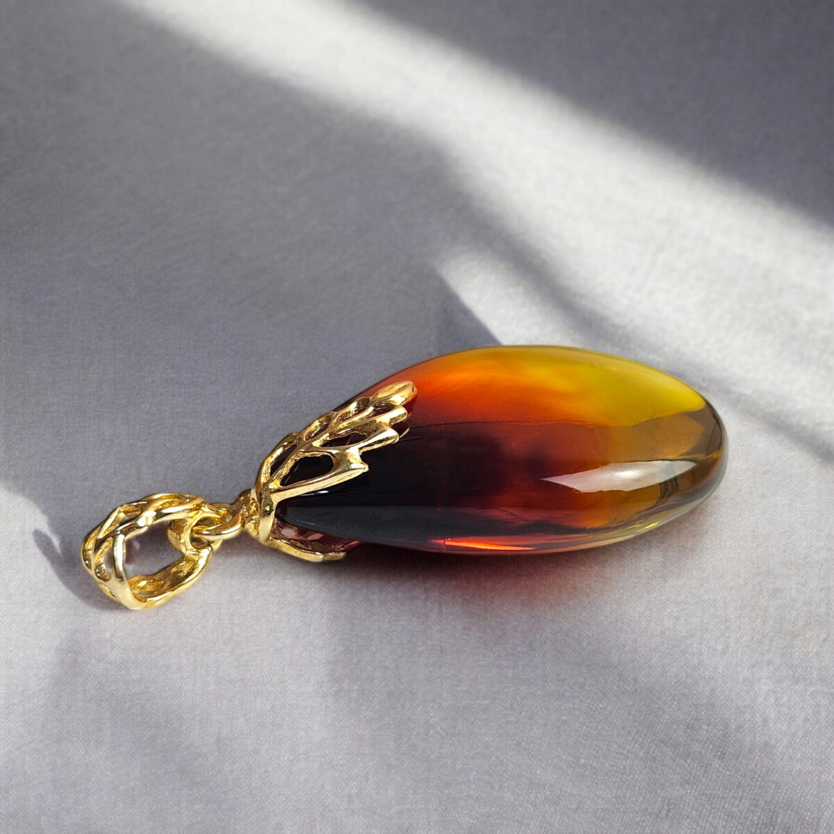 Gradient Amber Teardrop Gold Pendant - Image 4