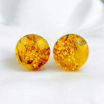 Large Natural Baltic Amber Silver Round Ball Drop Earrings Women, Gemstone Teardrop Sphere Earrings Crystal Earring Sterling Silver