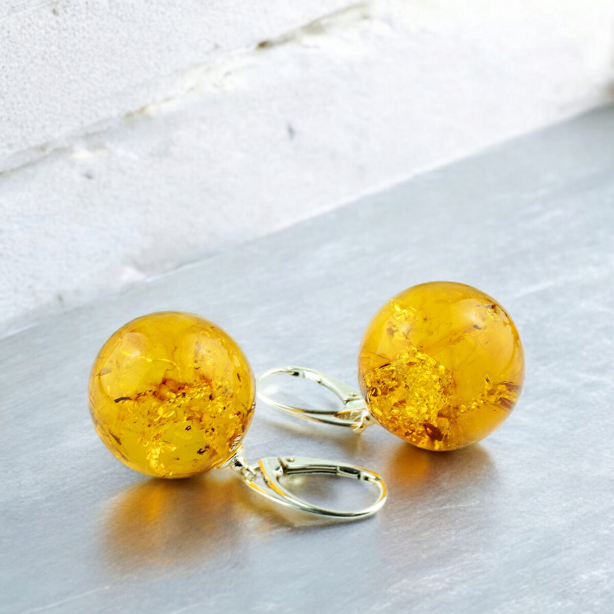 Cognac Amber Sphere Earrings 20mm - Image 5