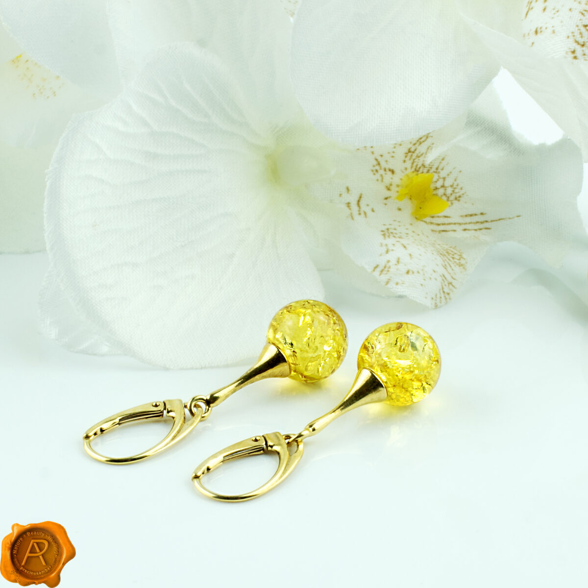 Lemon Amber Gold Earrings - Image 2