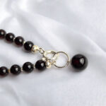 Natural Black Cherry Baltic Amber Red Gemstone Silver Charm Bracelet Women, Round Small Minimalist Dainty Amber Jewelry for Her