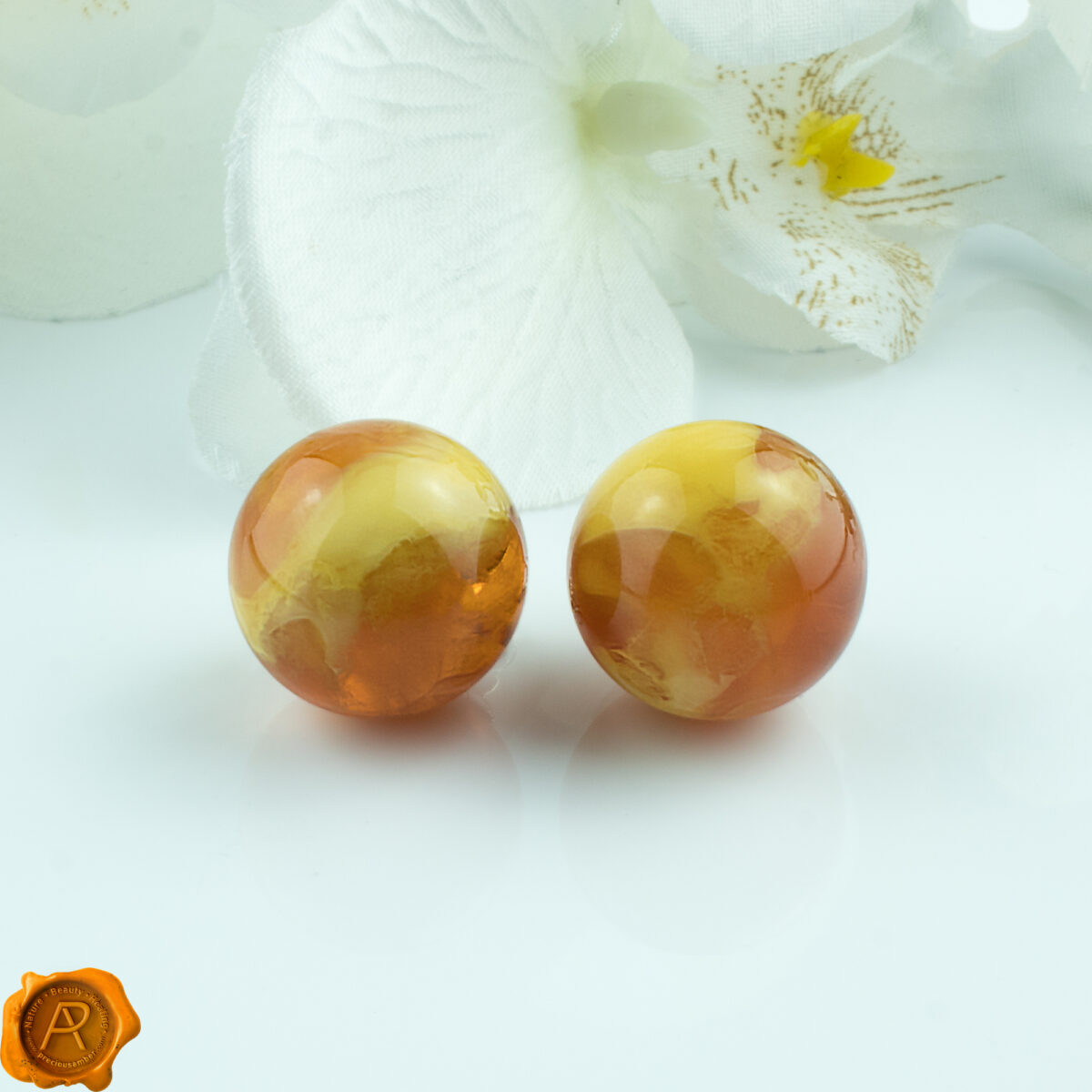 Rare Beeswax Amber Sphere Earrings - Image 1