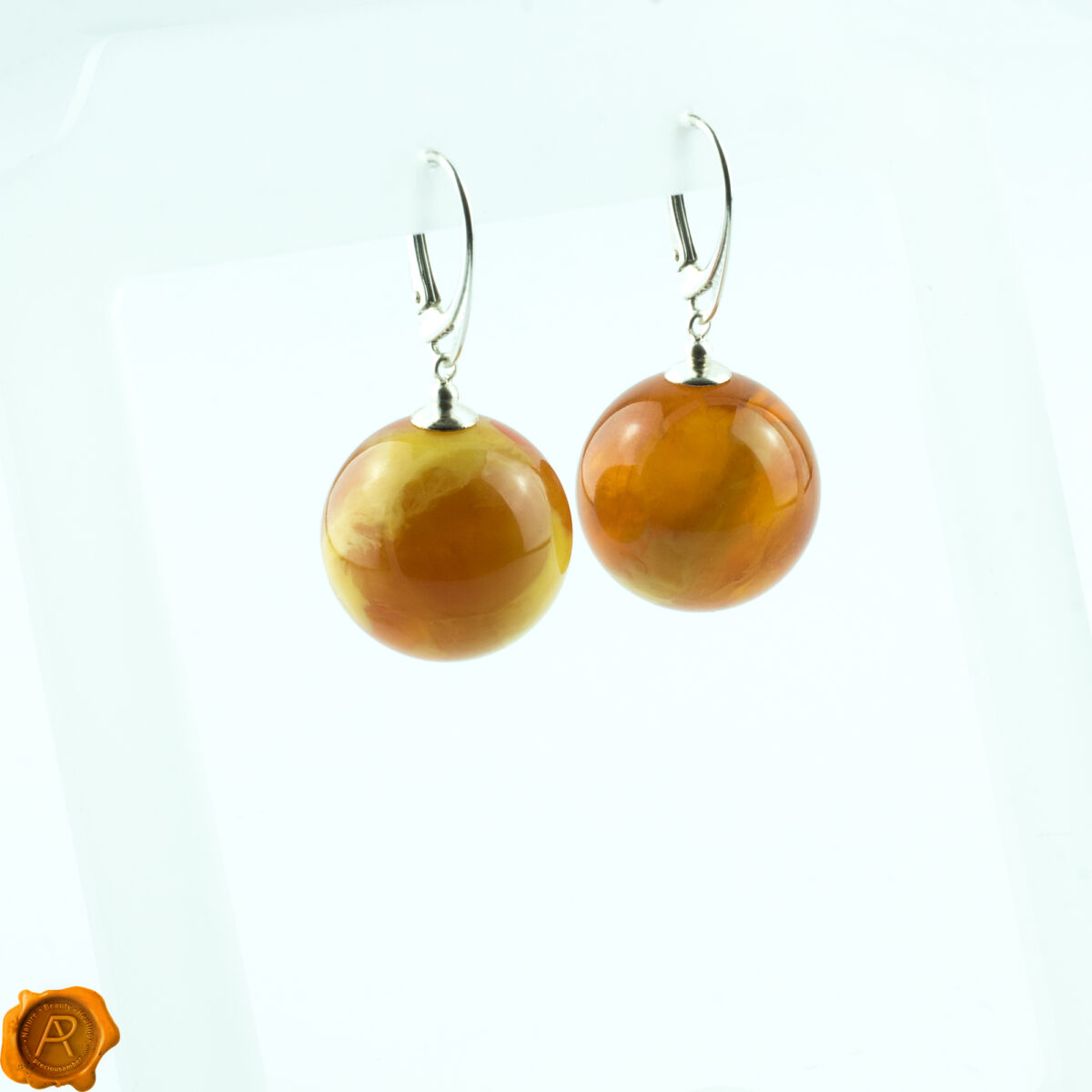 Rare Beeswax Amber Sphere Earrings - Image 2
