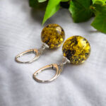 Green Amber Sphere Earrings 15mm - Image 3