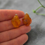 CARVED Baltic Amber Frog Silver Pendant Drop Necklace, Toad Lover Jewellery Charm Gifts, Small Chunky Frogs Gift Art
