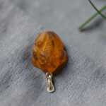 Carved Amber Frog Silver Pendant - Image 5
