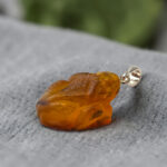 CARVED Baltic Amber Frog Silver Pendant Drop Necklace, Toad Lover Jewellery Charm Gifts, Small Chunky Frogs Gift Art