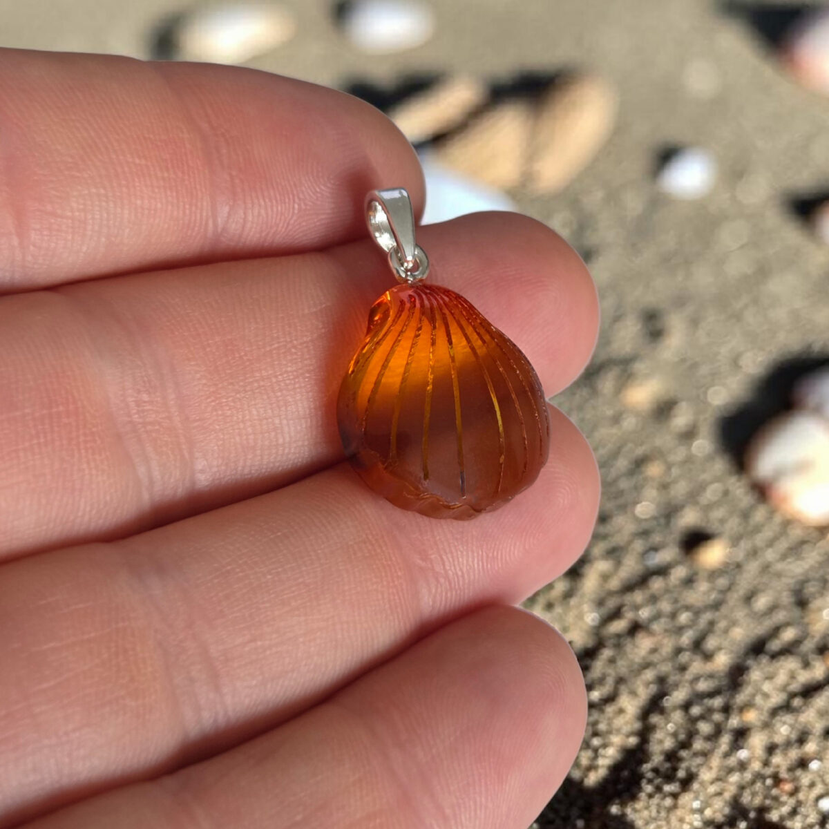 Amber Seashell Silver Pendant - Image 3