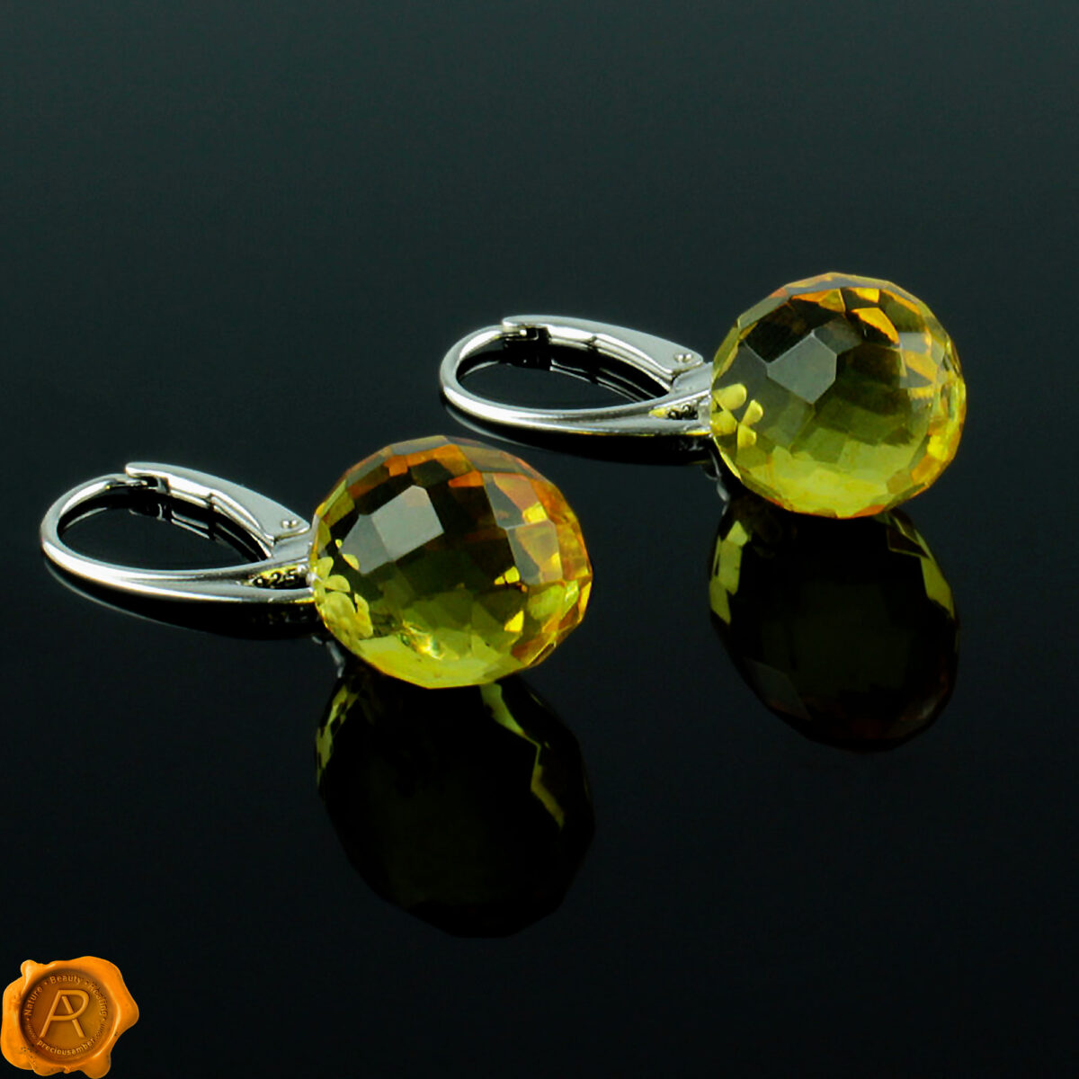 Faceted Amber Olive Earrings - Image 2