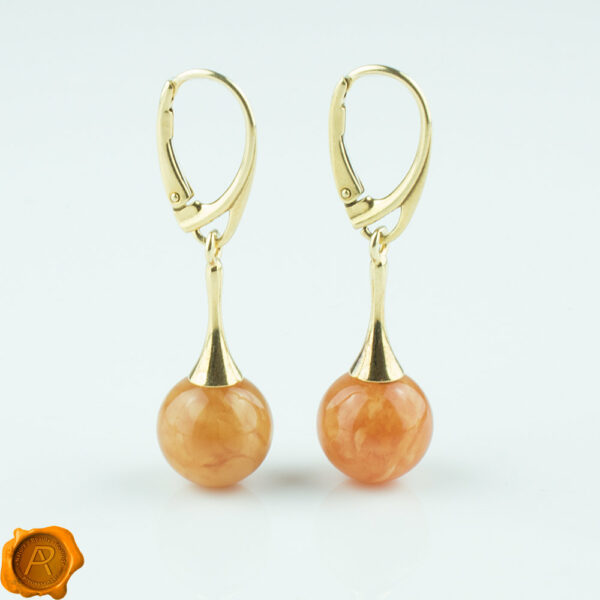 Rare Beeswax Orange White Baltic Amber Drop Dangle Earrings for Women Quality Ladies Gemstone Earrings 18K Gold Plated 925 Silver Jewelry
