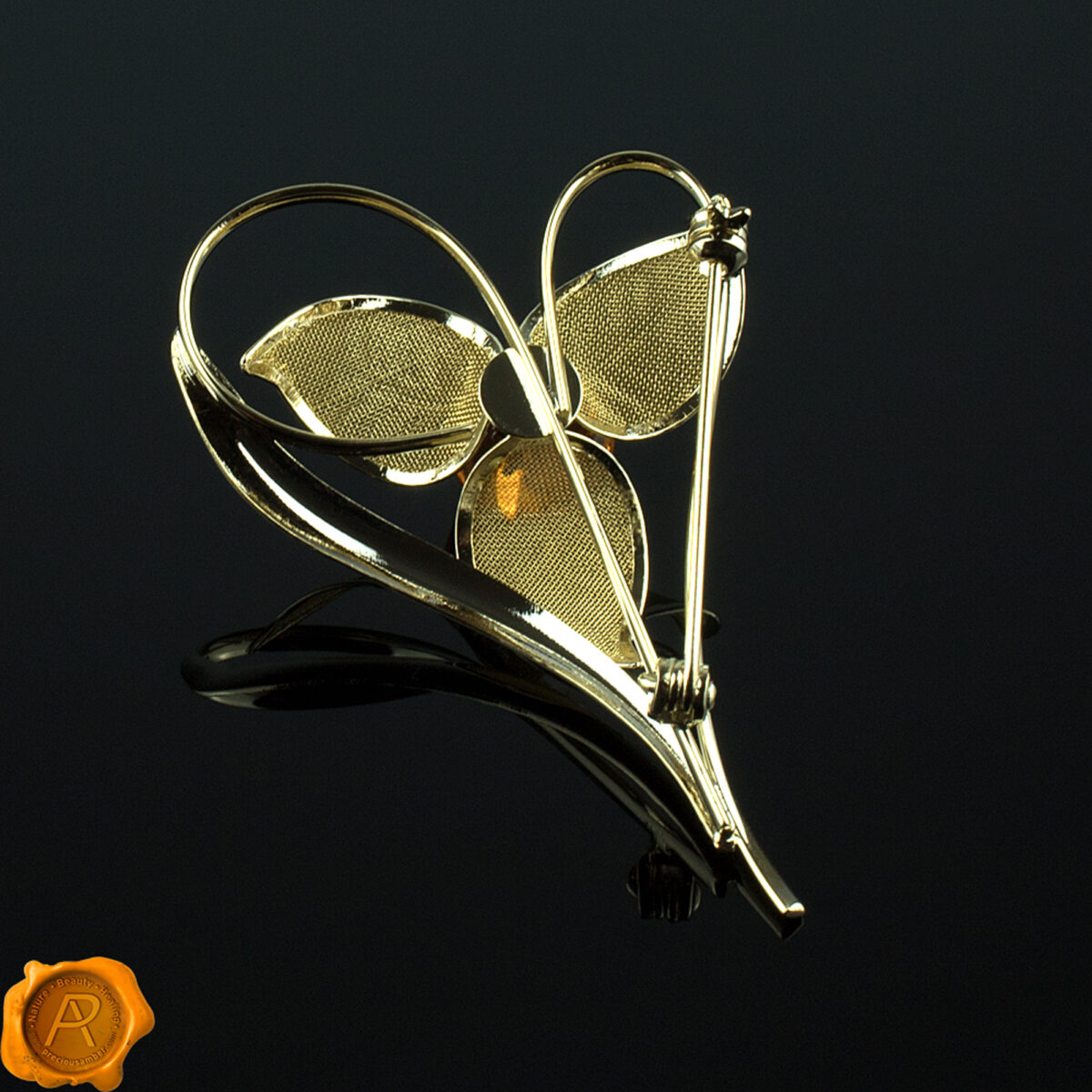 Amber Gold Flower Brooch - Image 4