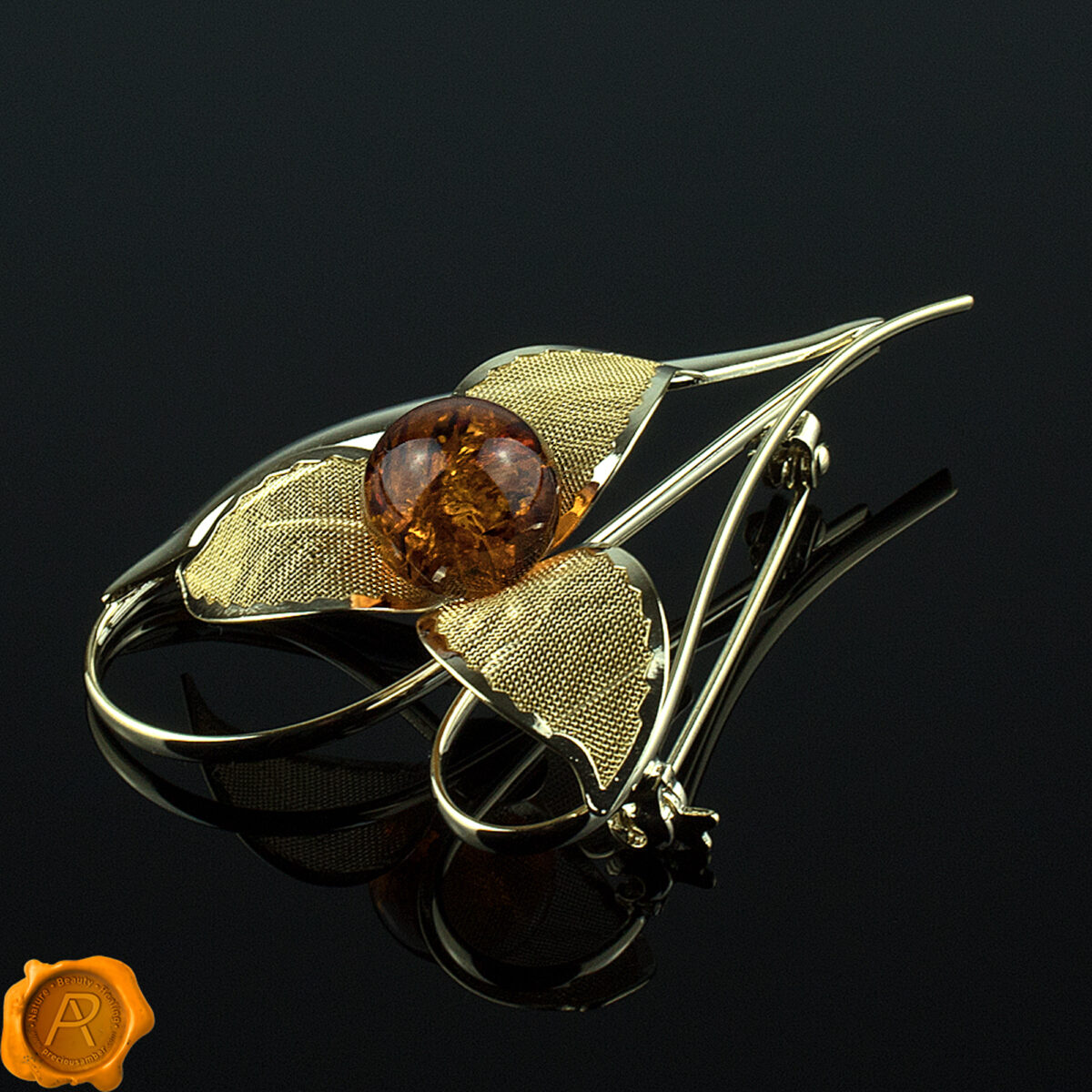 Amber Gold Flower Brooch - Image 2