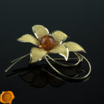 Amber Gold Flower Brooch