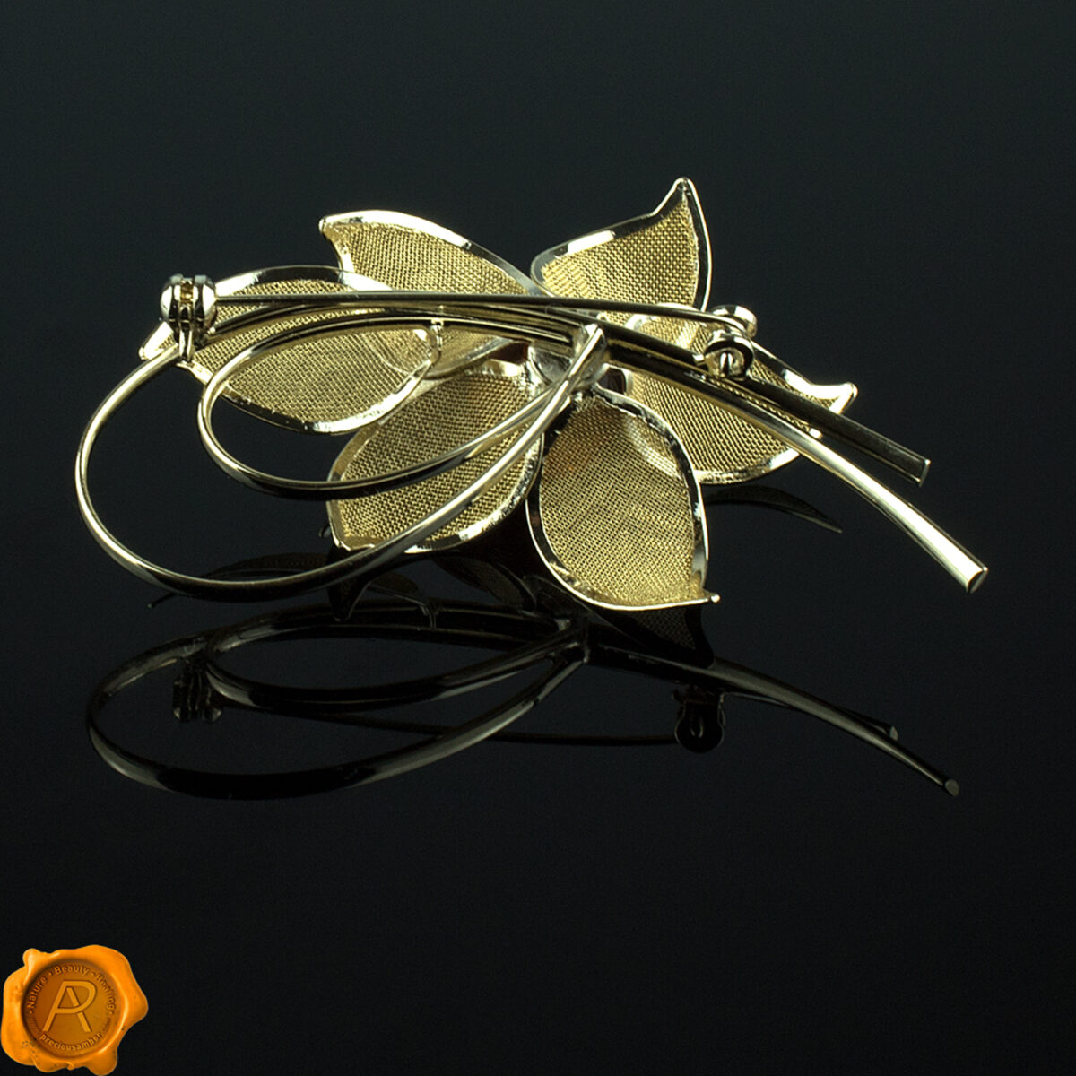 Amber Gold Flower Brooch - Image 4