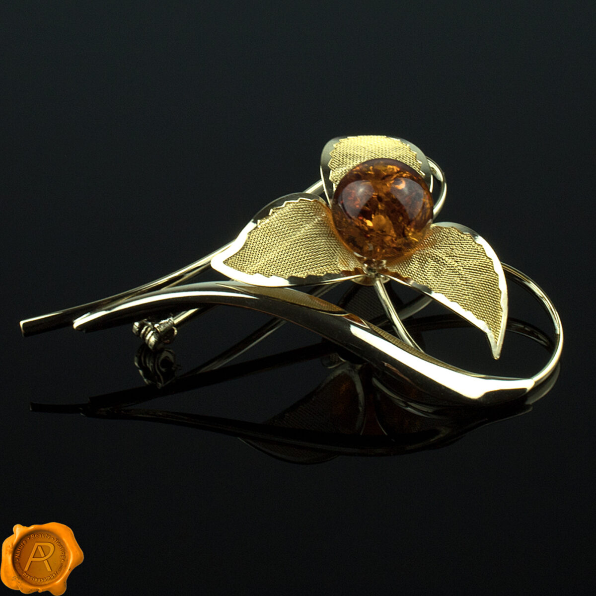 Amber Gold Flower Brooch - Image 1