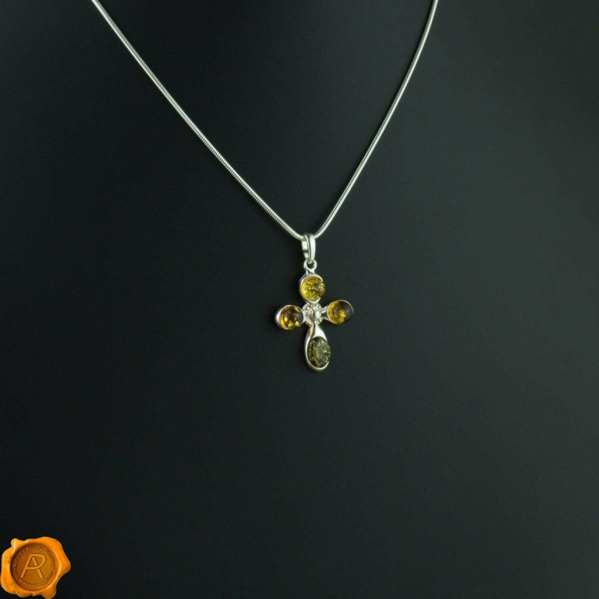 Multicolor Amber Cross Pendant - Image 1