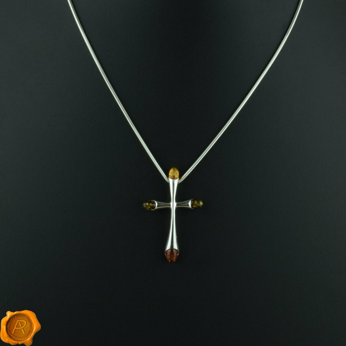 Elegant Amber Cross Pendant - Image 3
