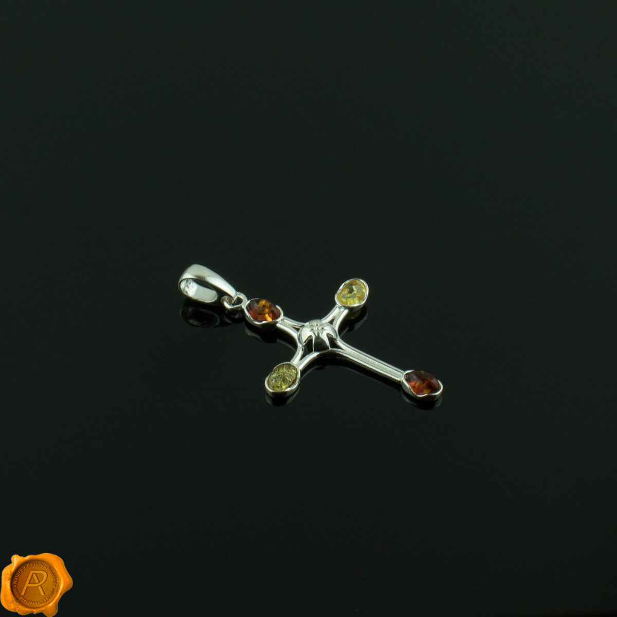 Multicolor Amber Cross Pendant - Image 2