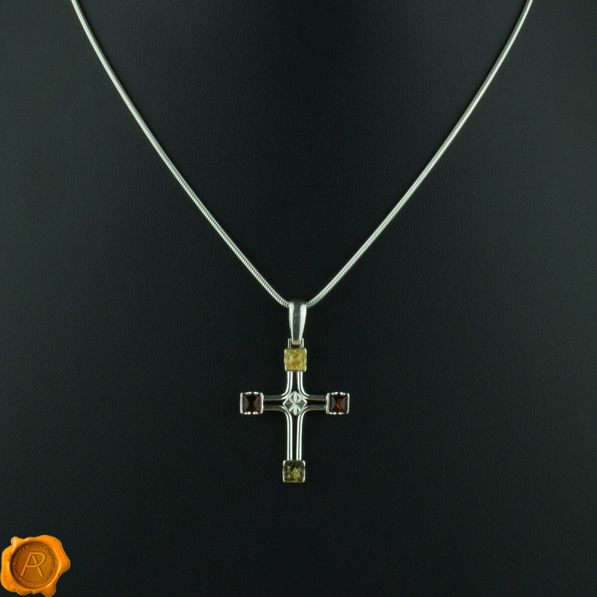 Multicolor Amber Cross Pendant - Image 3