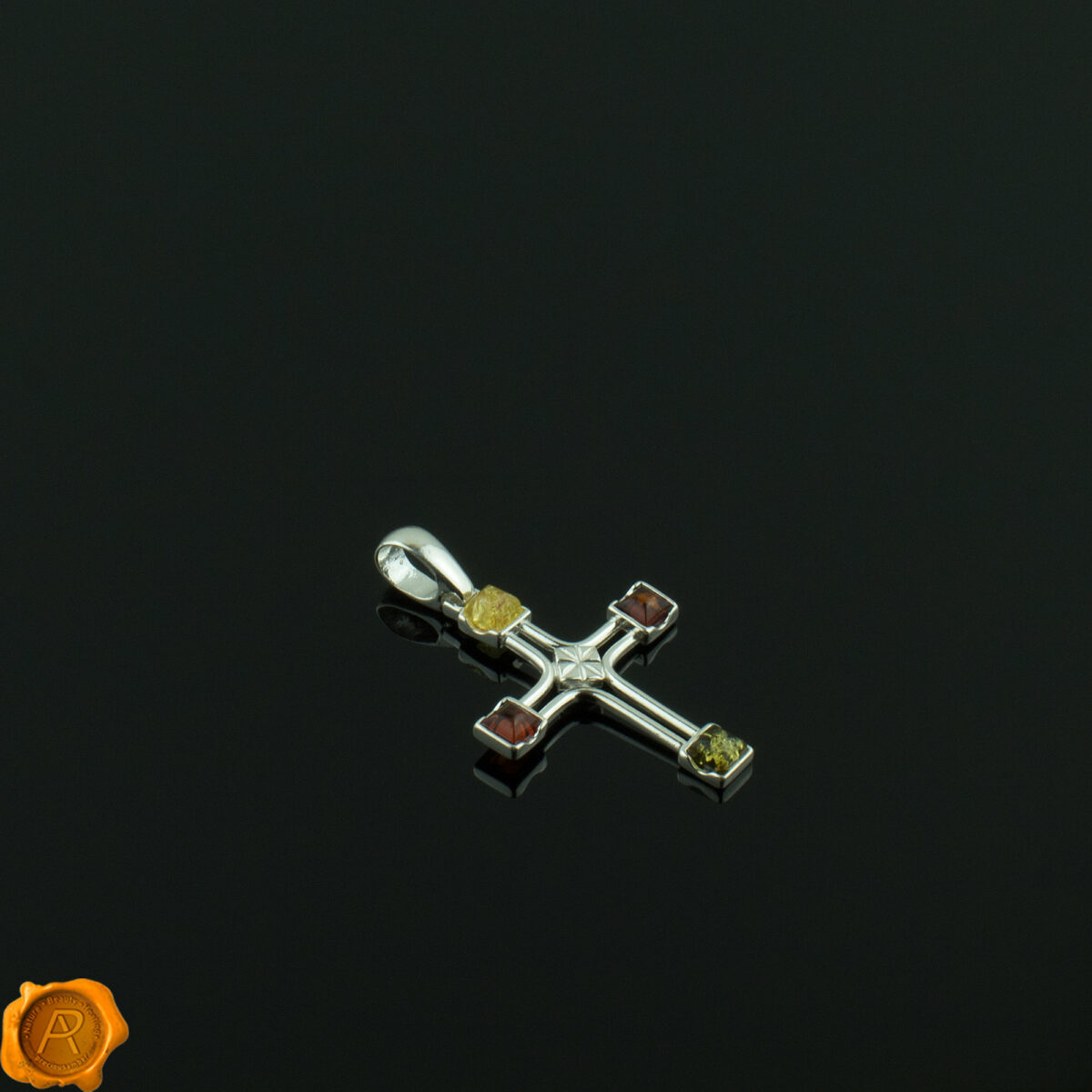 Multicolor Amber Cross Pendant - Image 2