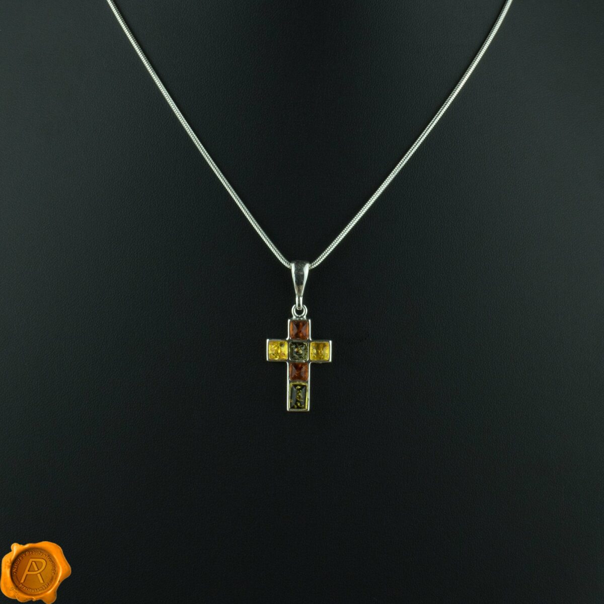 Multicolor Amber Cross Pendant - Image 3