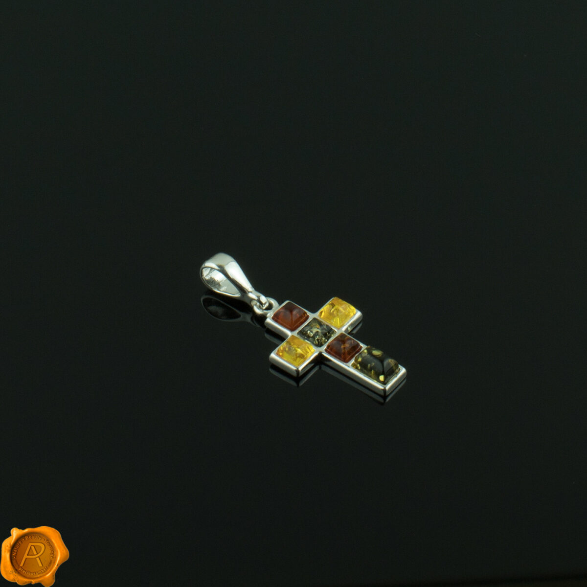 Multicolor Amber Cross Pendant - Image 2