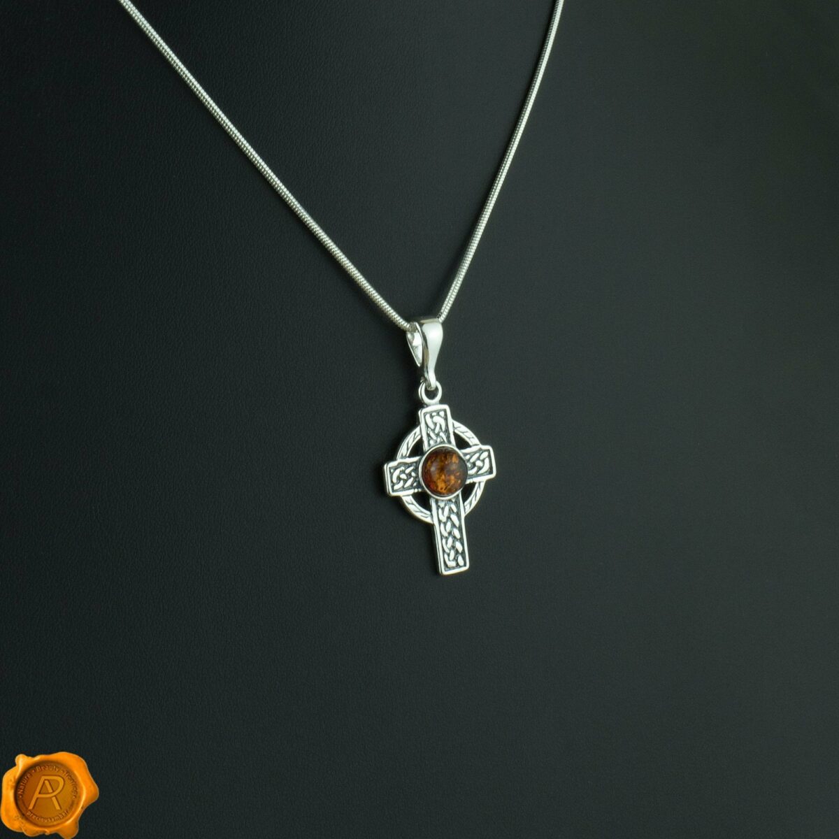 Celtic Cross Amber Pendant - Image 1