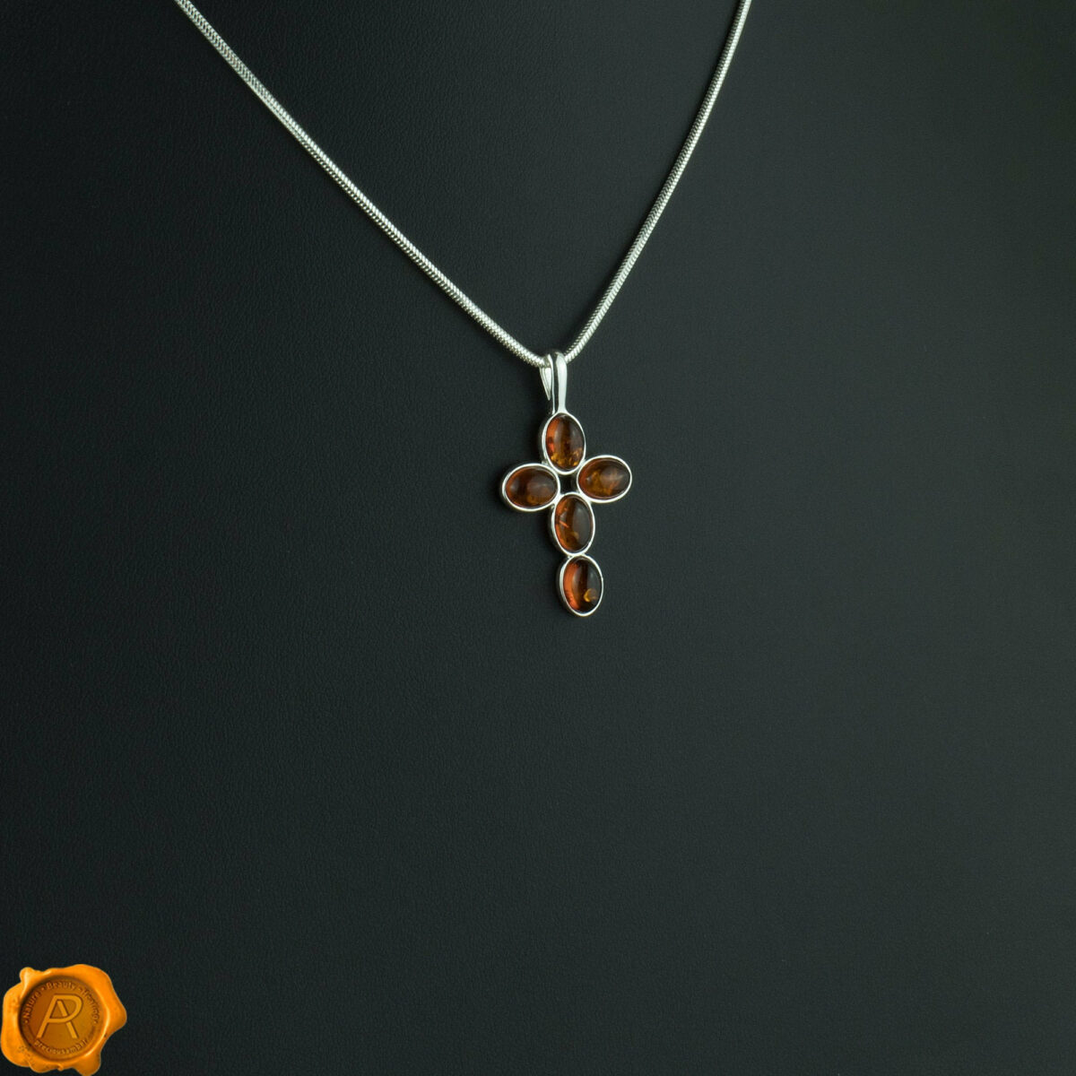 Cognac Amber Silver Cross Pendant Cognac Amber Cross Pendant - Image 1
