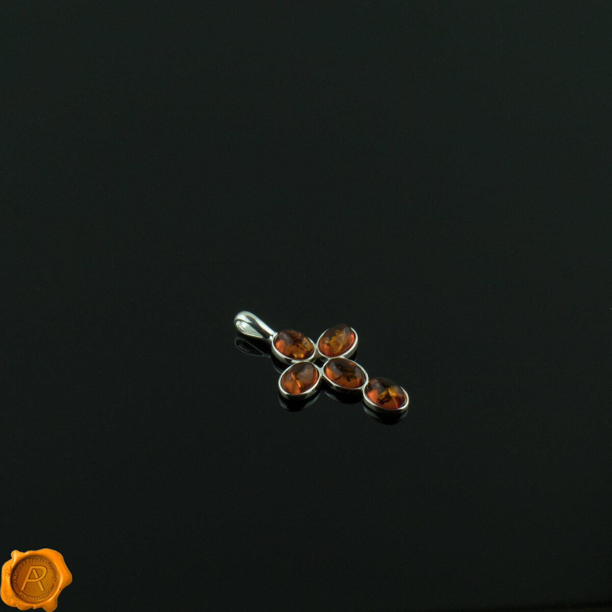 Cognac Amber Silver Cross Pendant Cognac Amber Cross Pendant - Image 2