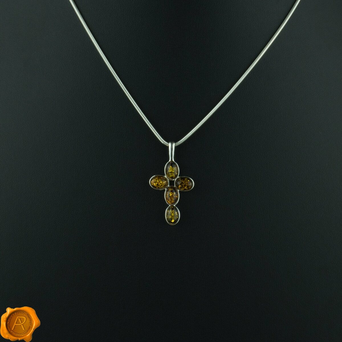 Green Amber Cross Pendant - Image 3