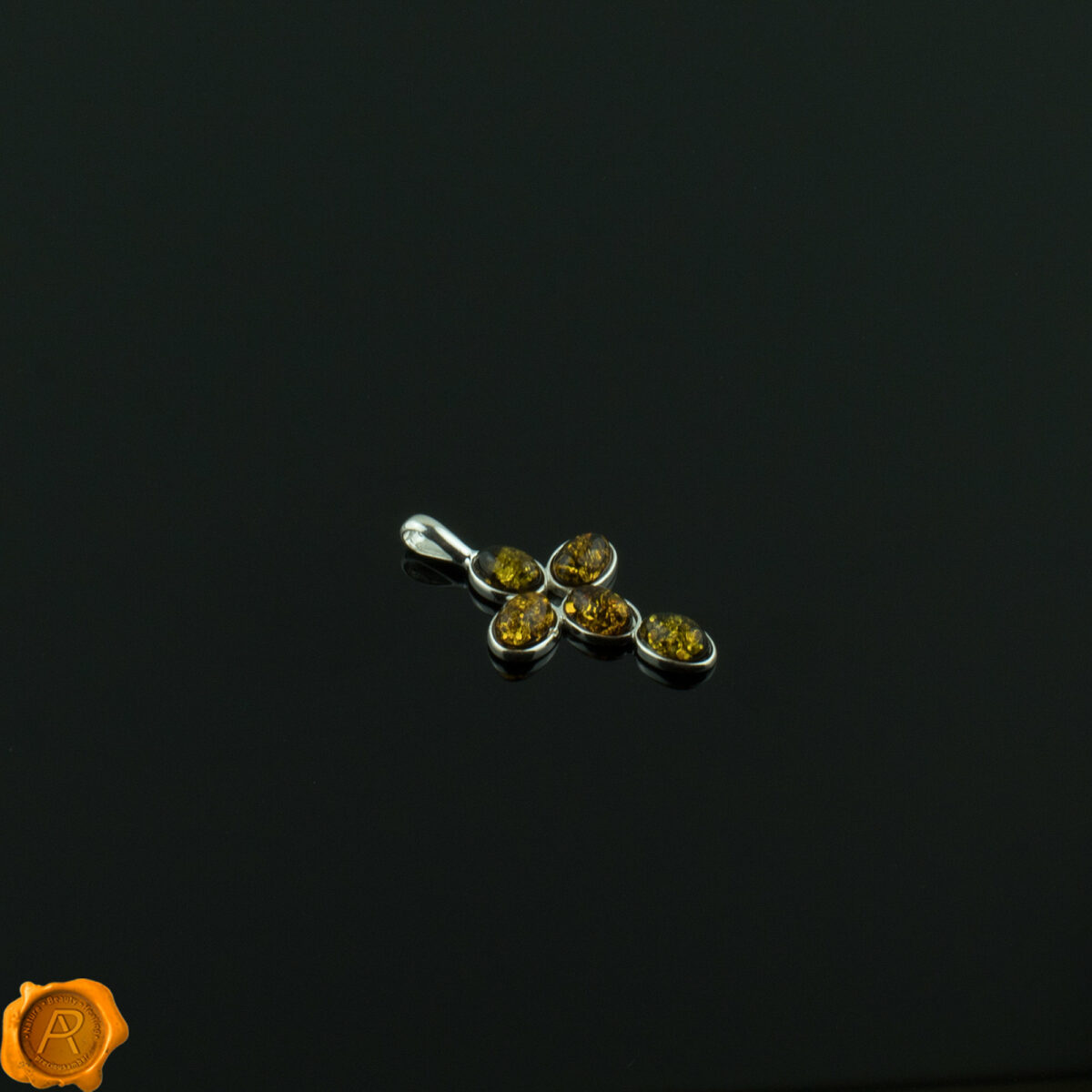 Green Amber Cross Pendant - Image 2