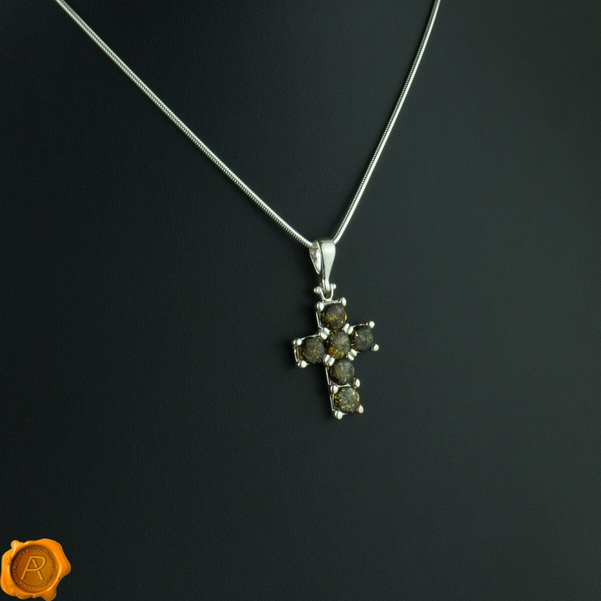 Green Amber Cross Pendant - Image 1