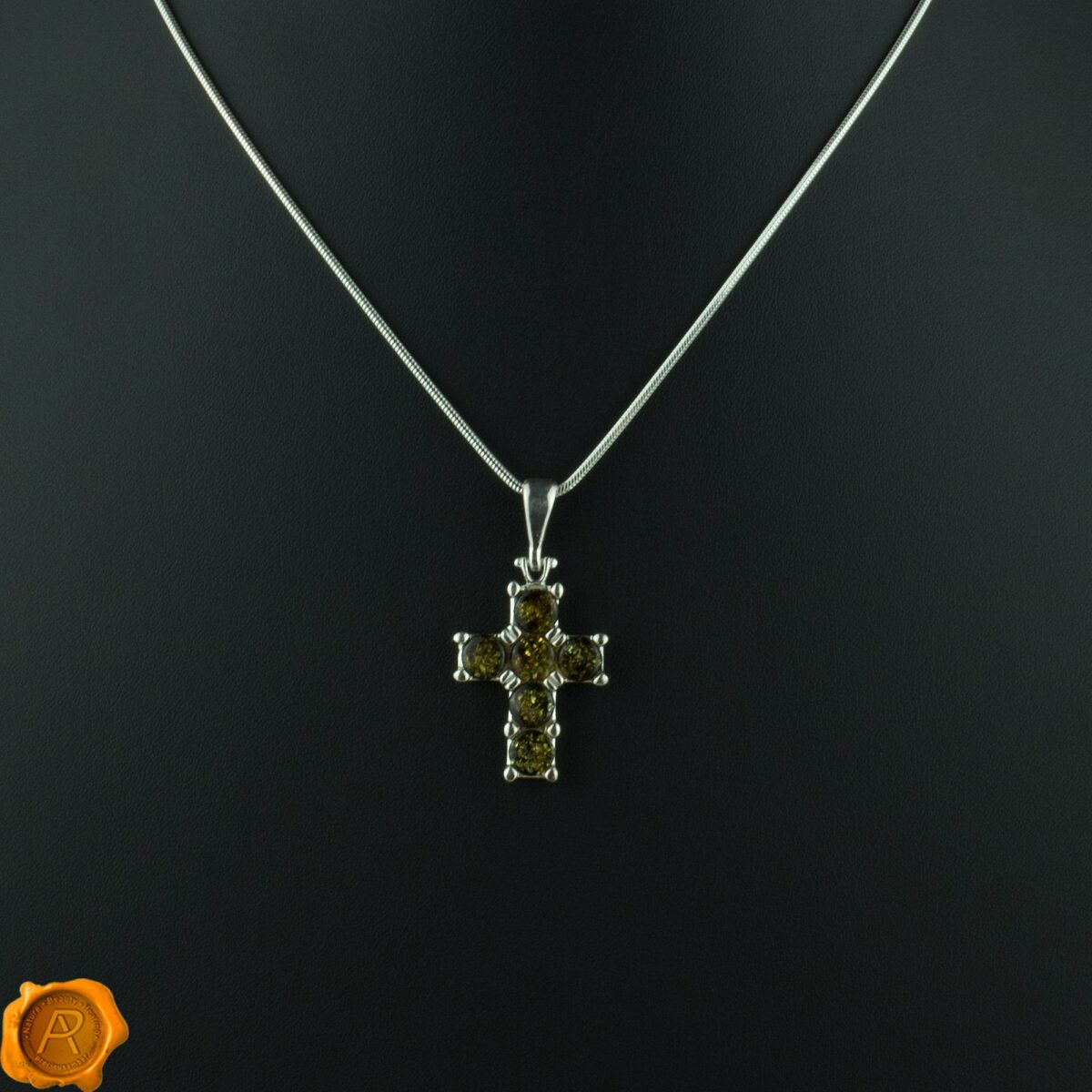 Green Amber Cross Pendant - Image 3