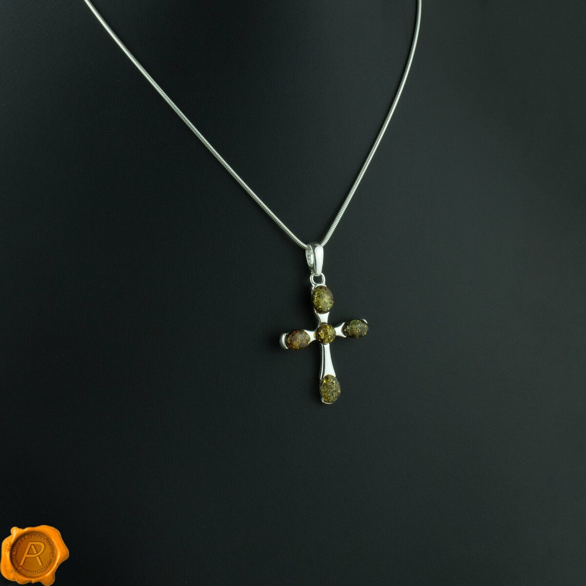 Green Amber Cross Pendant - Image 1