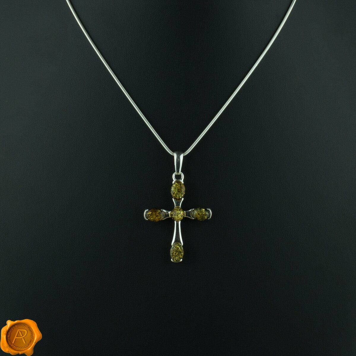 Green Amber Cross Pendant - Image 3