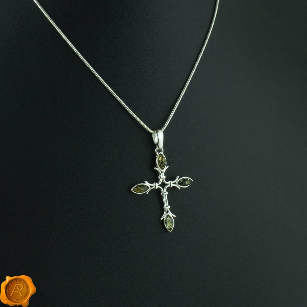 Green Amber Cross Pendant - Image 1