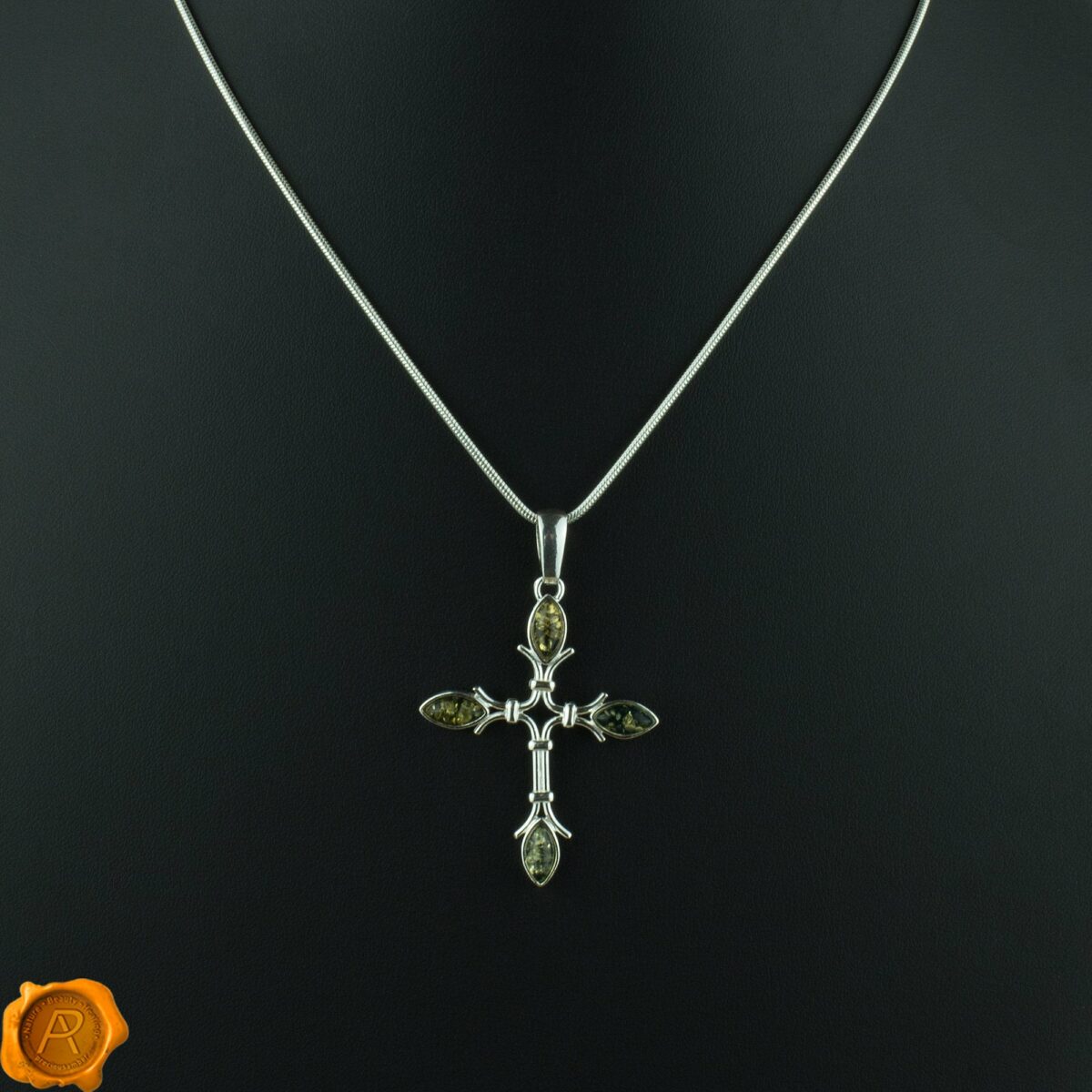 Green Amber Cross Pendant - Image 3