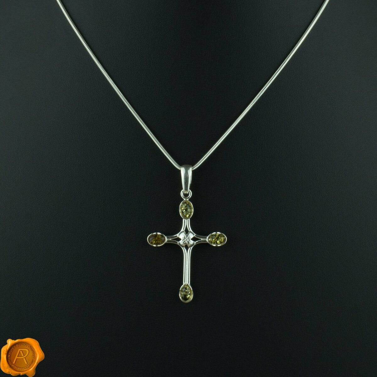 Green Amber Cross Pendant - Image 3
