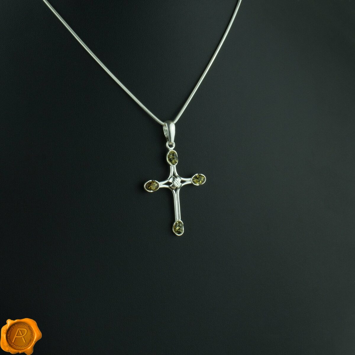 Green Amber Cross Pendant - Image 1