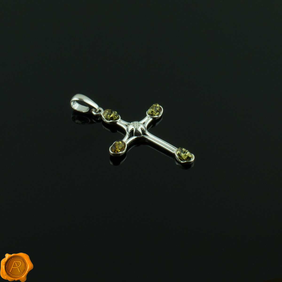 Green Amber Cross Pendant - Image 2