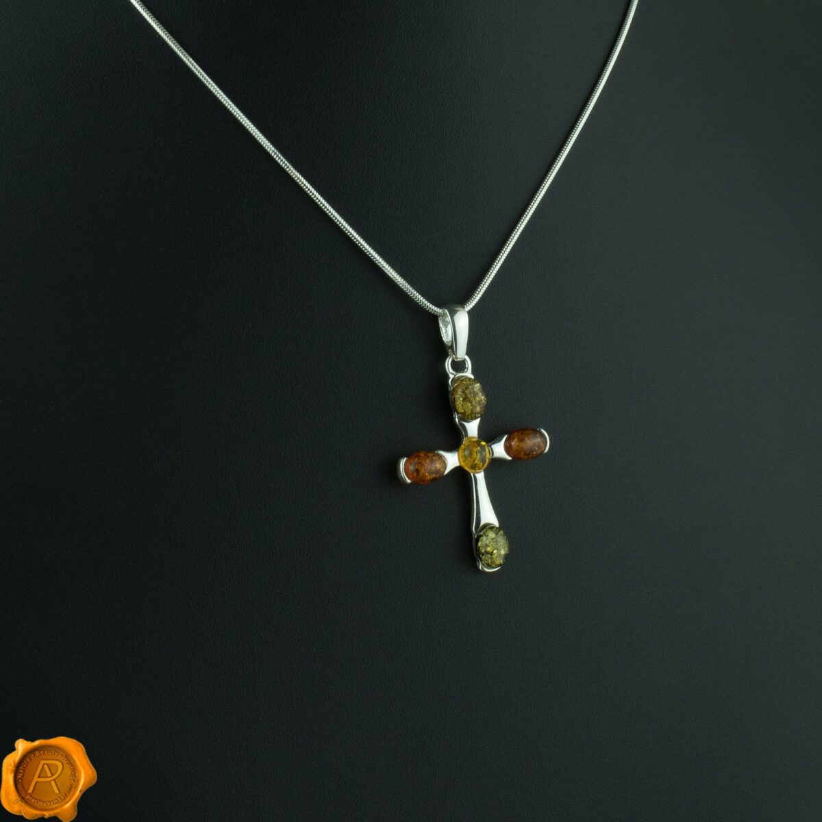 Multicolor Amber Cross Pendant - Image 1
