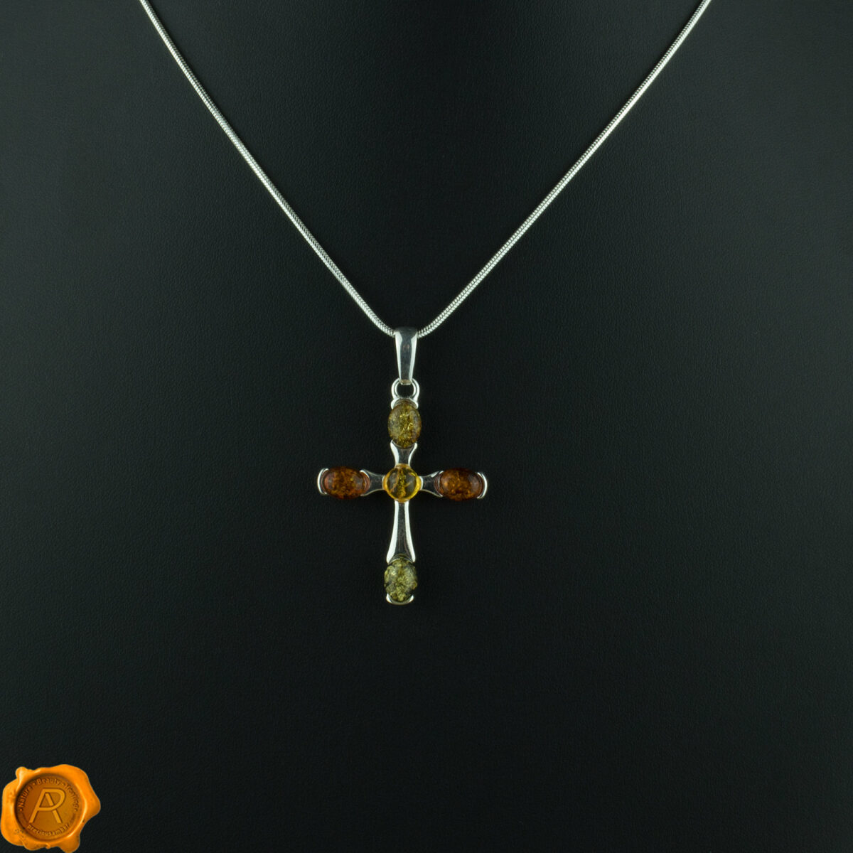 Multicolor Amber Cross Pendant - Image 3