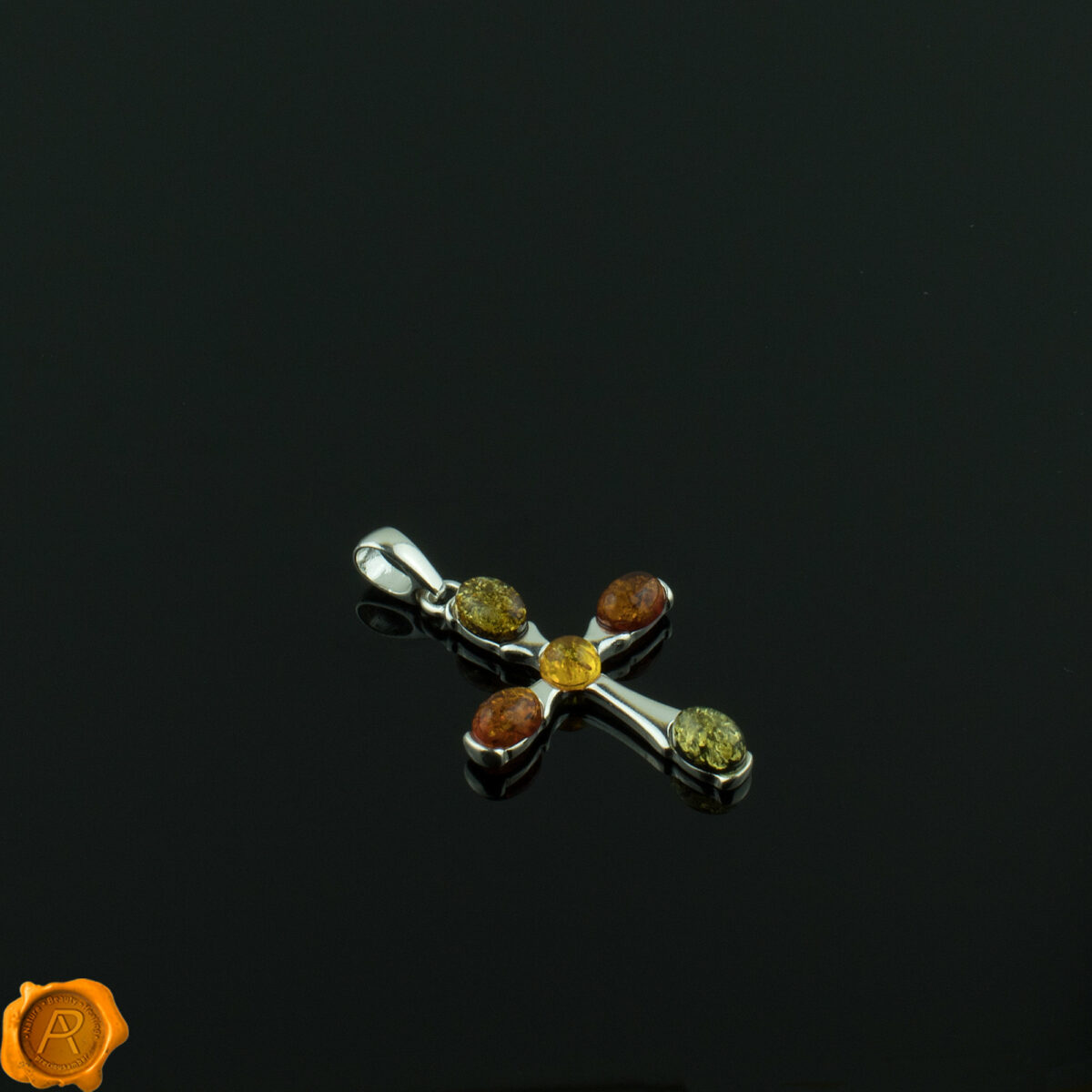 Multicolor Amber Cross Pendant - Image 2